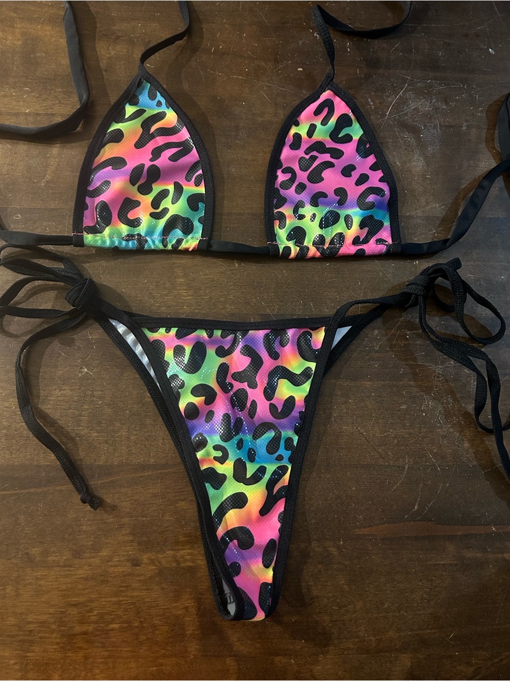 NWOT Sexy Skimpy Handmade Tri-Top Rio Cut Tie Side Bottom Leopard Print Bikini